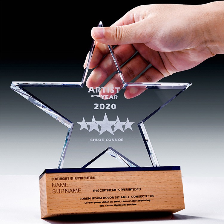 水晶玻璃五角星水晶奖杯定制定做创意刻字优秀员工奖牌比赛纪念品制作详情图2