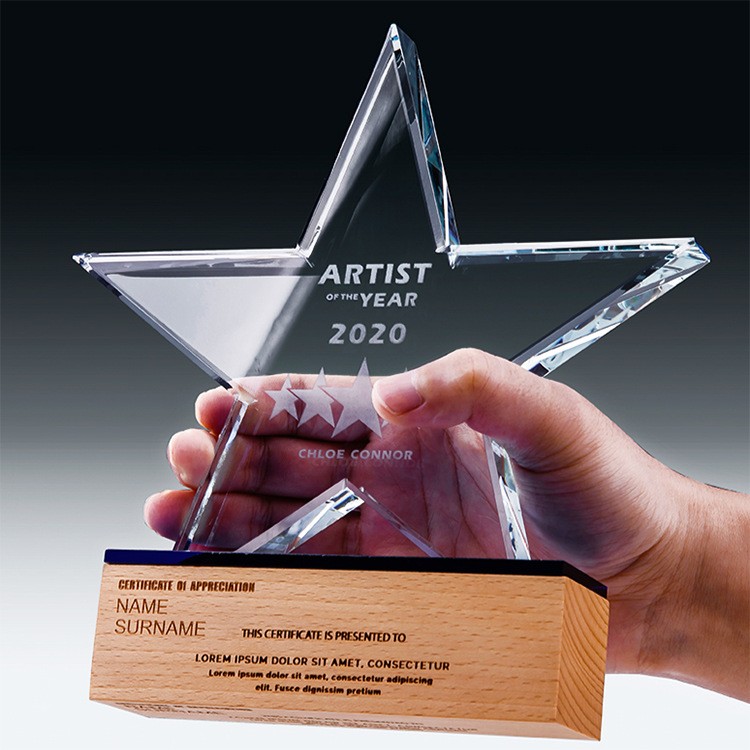 水晶玻璃五角星水晶奖杯定制定做创意刻字优秀员工奖牌比赛纪念品制作详情图4