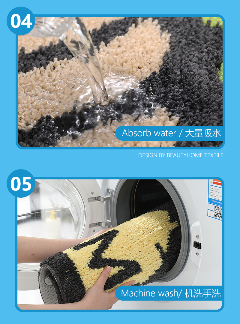 ibh简约卡通可爱小猫新款毛绒卫生间卧室吸水浴室卫浴客厅速干暖脚防滑垫进门家用入户卧室脚垫地垫地毯bh22081708详情5