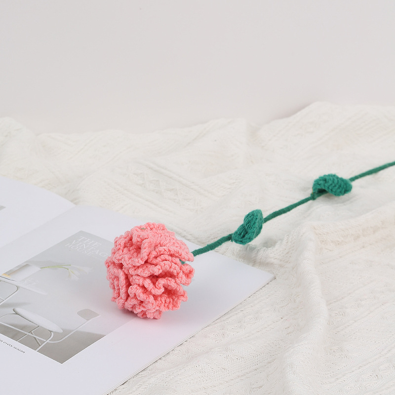 手工成品编织玫瑰花向日葵郁金香仿真花毛线针织花束摆件礼物详情图3