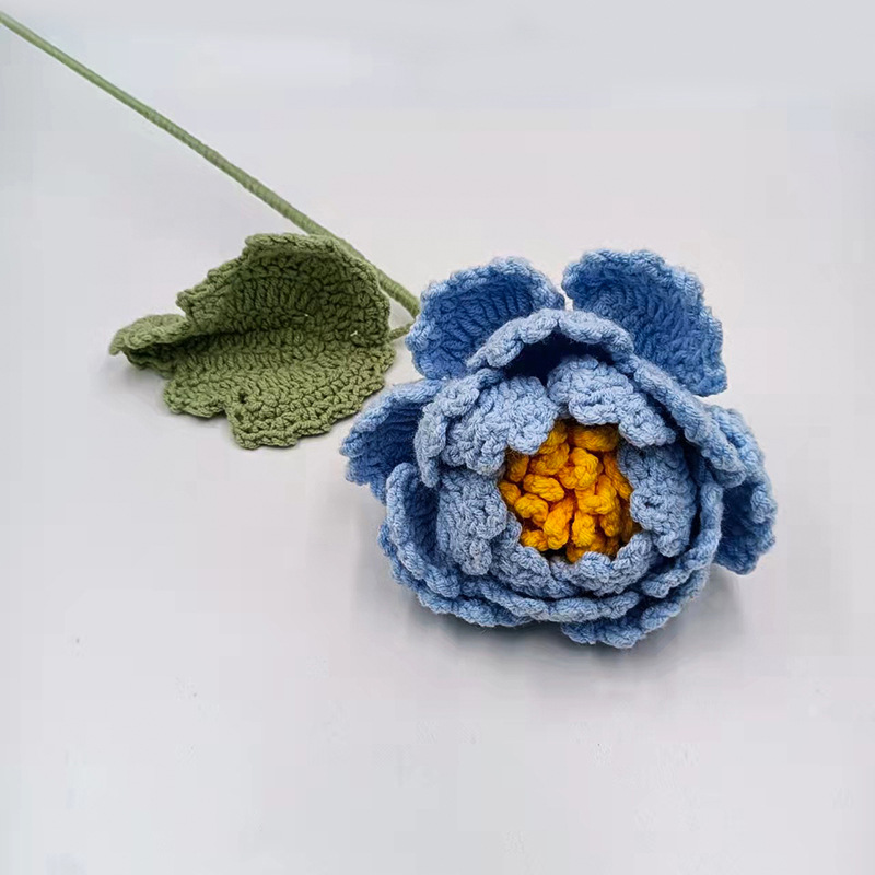 批发新款仿真花束成品手工编织荷花荷叶牡丹毛线针织花朵假花代发详情图4