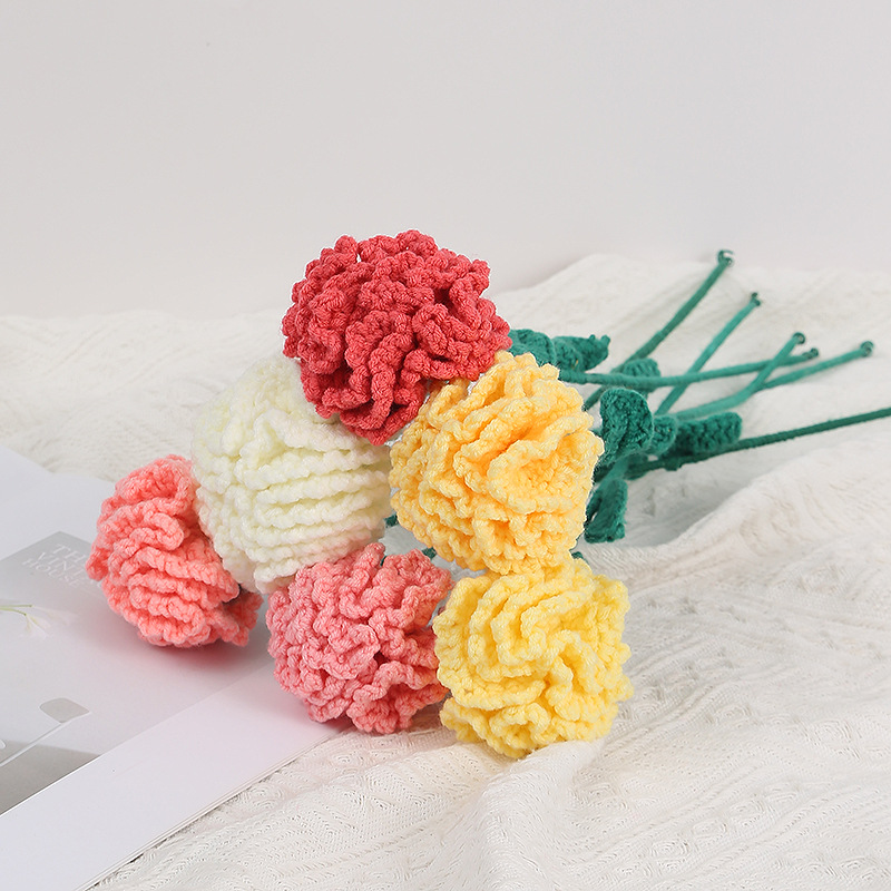 手工成品编织玫瑰花向日葵郁金香仿真花毛线针织花束摆件礼物详情图4