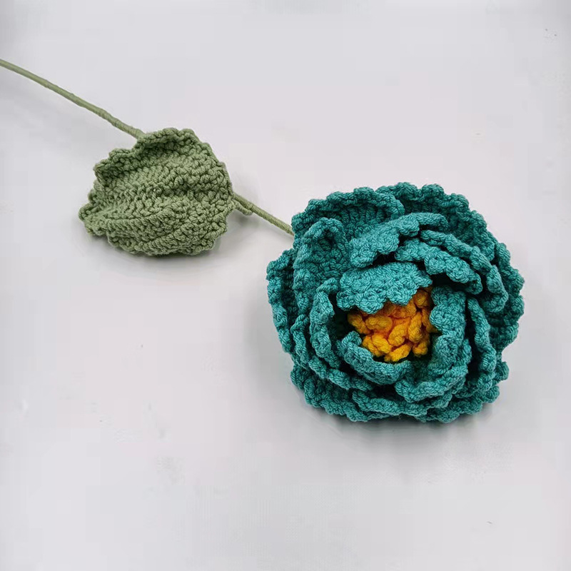 批发新款仿真花束成品手工编织荷花荷叶牡丹毛线针织花朵假花代发详情图3