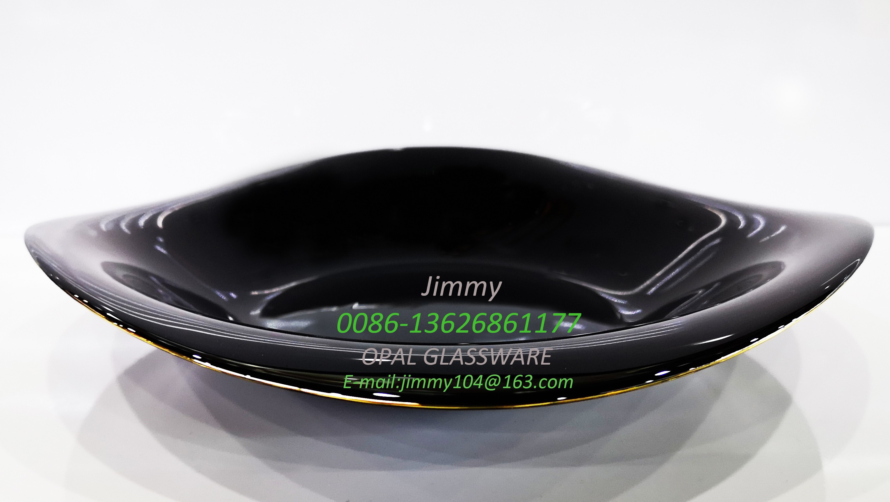 黑色玻璃盘金边大盘黑色原料餐盘摆盘12寸汤盘描金款 12' soup plate-black opal详情3