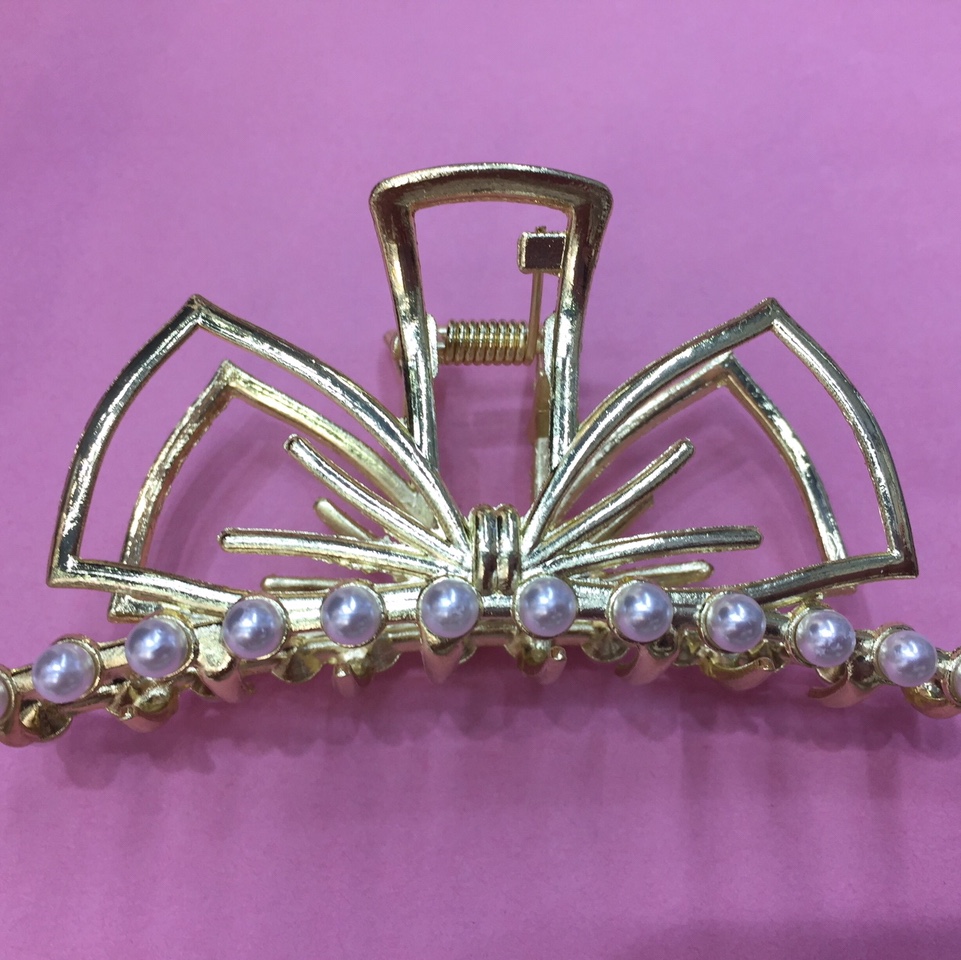 爆款网红合金镂空发顶卷发筒固定卷发筒固定发顶合金蝴蝶带珍珠详情图1