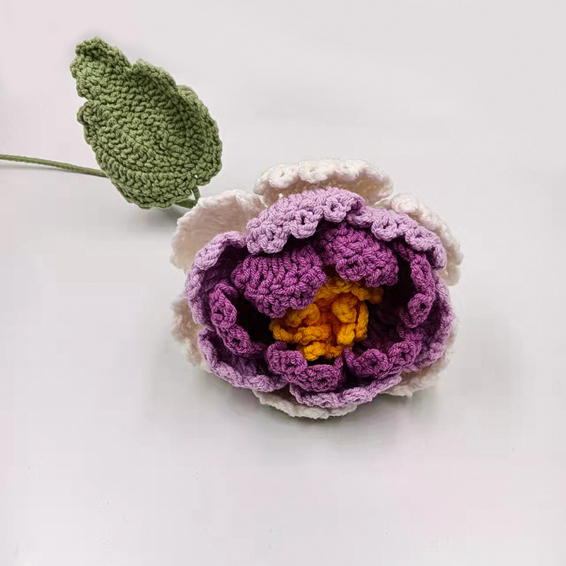 批发新款仿真花束成品手工编织荷花荷叶牡丹毛线针织花朵假花代发详情图5