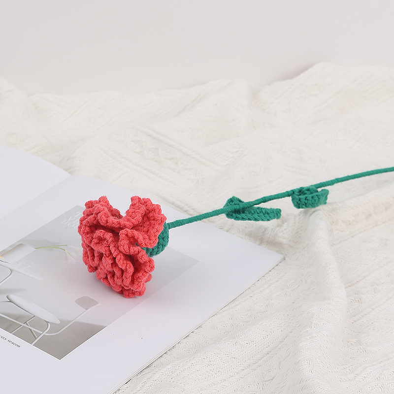 手工成品编织玫瑰花向日葵郁金香仿真花毛线针织花束摆件礼物详情图5