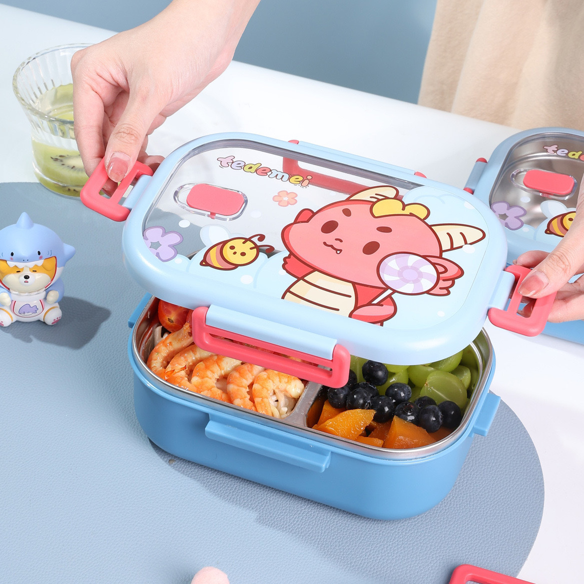 饭盒儿童学生304不锈钢密封保温午餐盒便携保鲜大容量分格便当盒详情图3