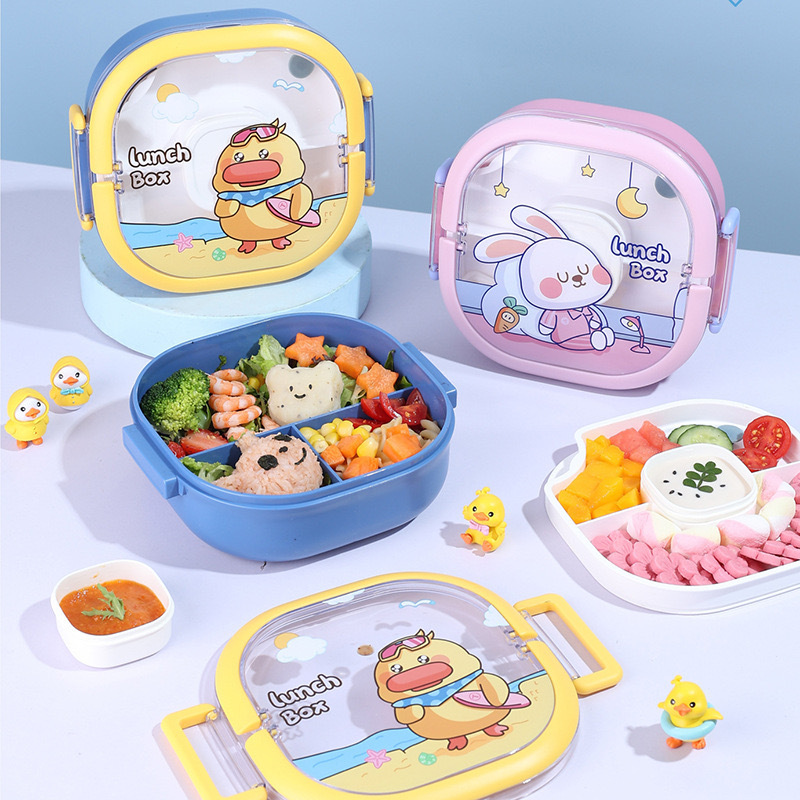 小学生卡通饭盒儿童午餐盒分格塑料可进微波炉加热密封保鲜便当盒详情图1