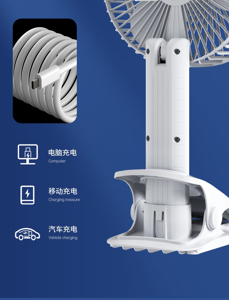 usb桌面风扇可立可夹可挂摆头送风3d空气循环风扇手持风扇三档风速详情17