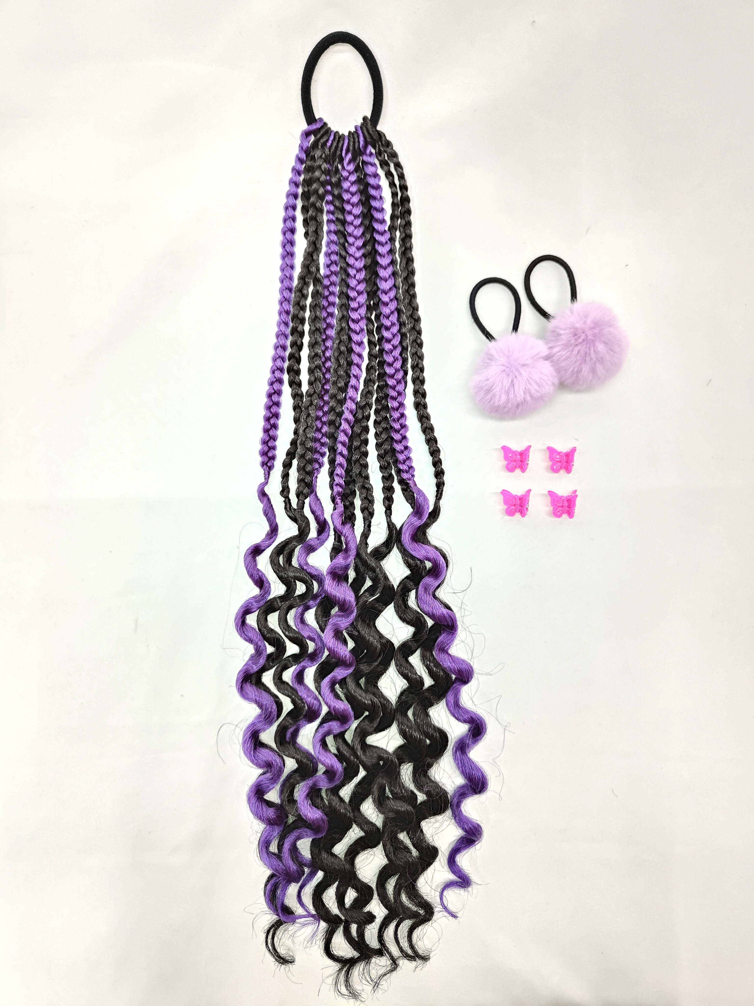 假发儿童马尾紫色黑色化纤假发假发儿童假发详情图1