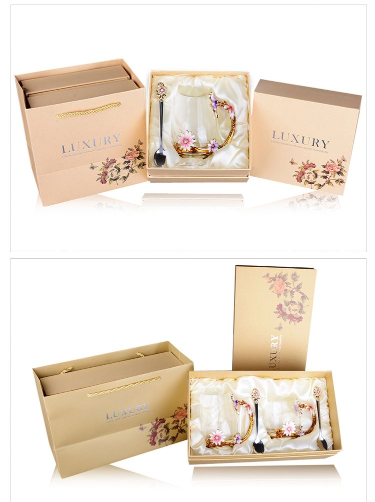 创意珐琅彩水杯水壶套装家用高档玻璃杯少女心杯子带勺带盖茶杯大详情图8