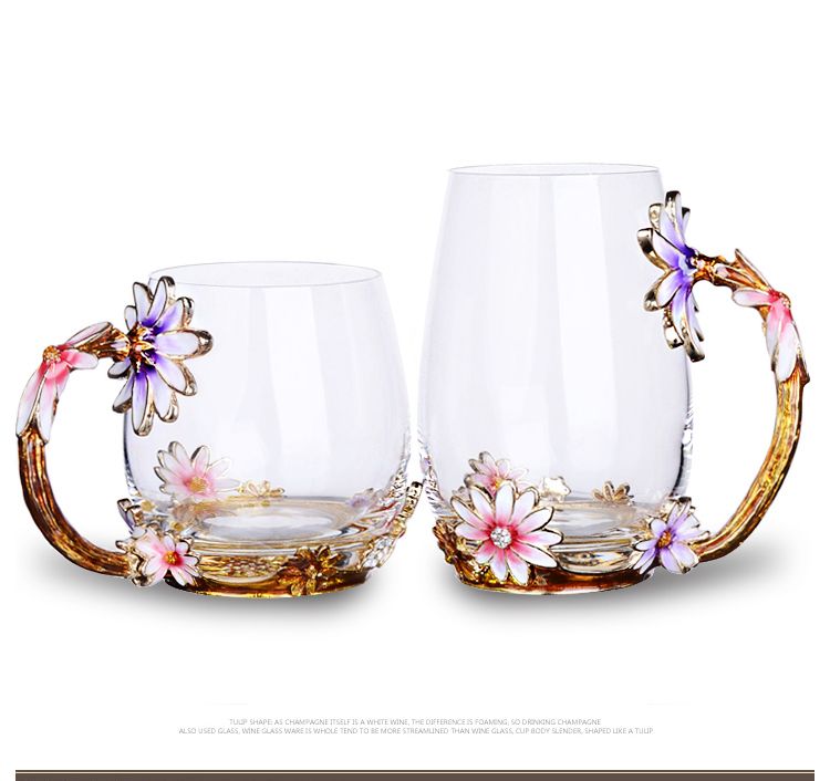 创意珐琅彩水杯水壶套装家用高档玻璃杯少女心杯子带勺带盖茶杯大详情图3