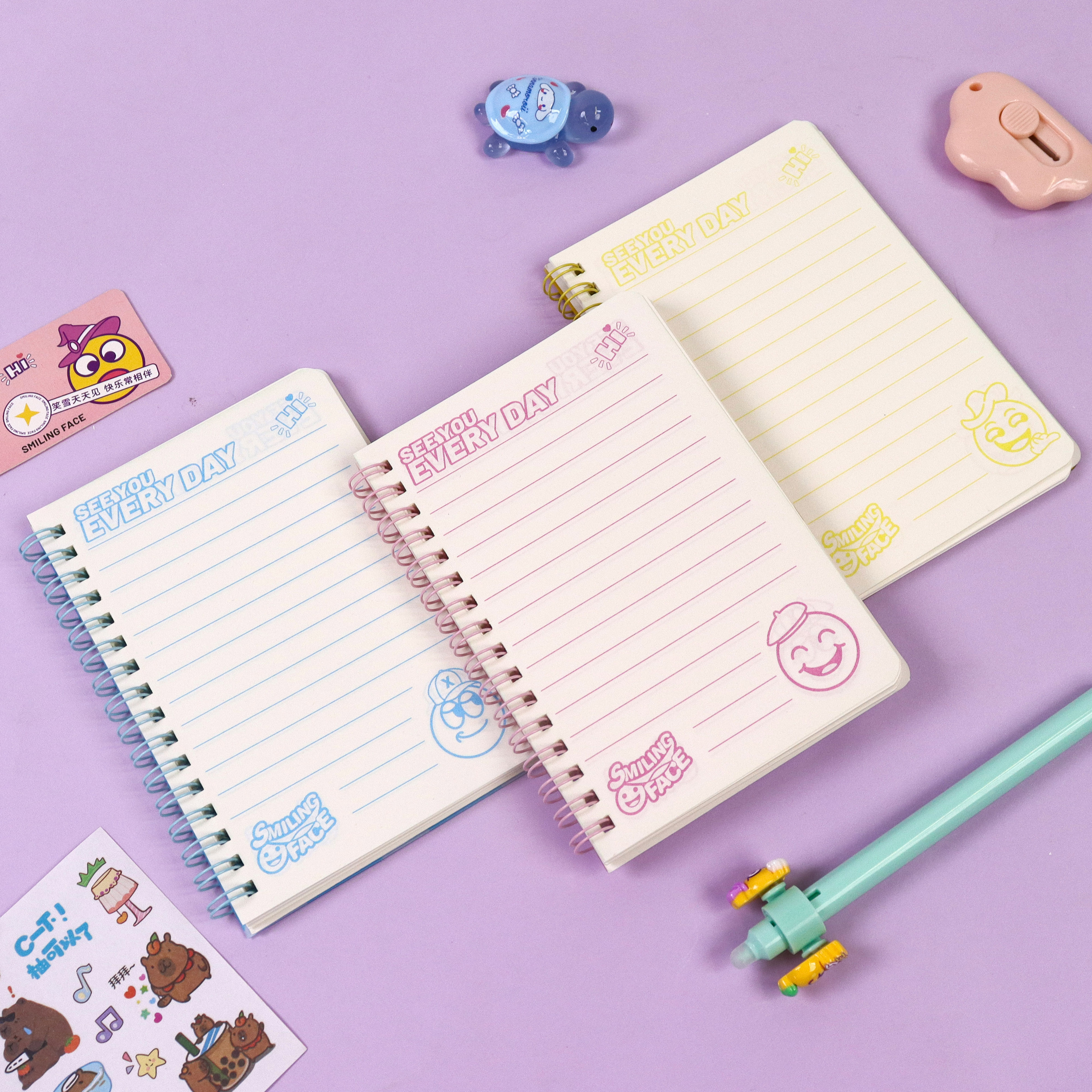 笑脸光栅线圈本 厂家直销  文具批发 高颜值本子  笑脸磁扣线圈本 跨境新品 便携口袋记事本详情图4