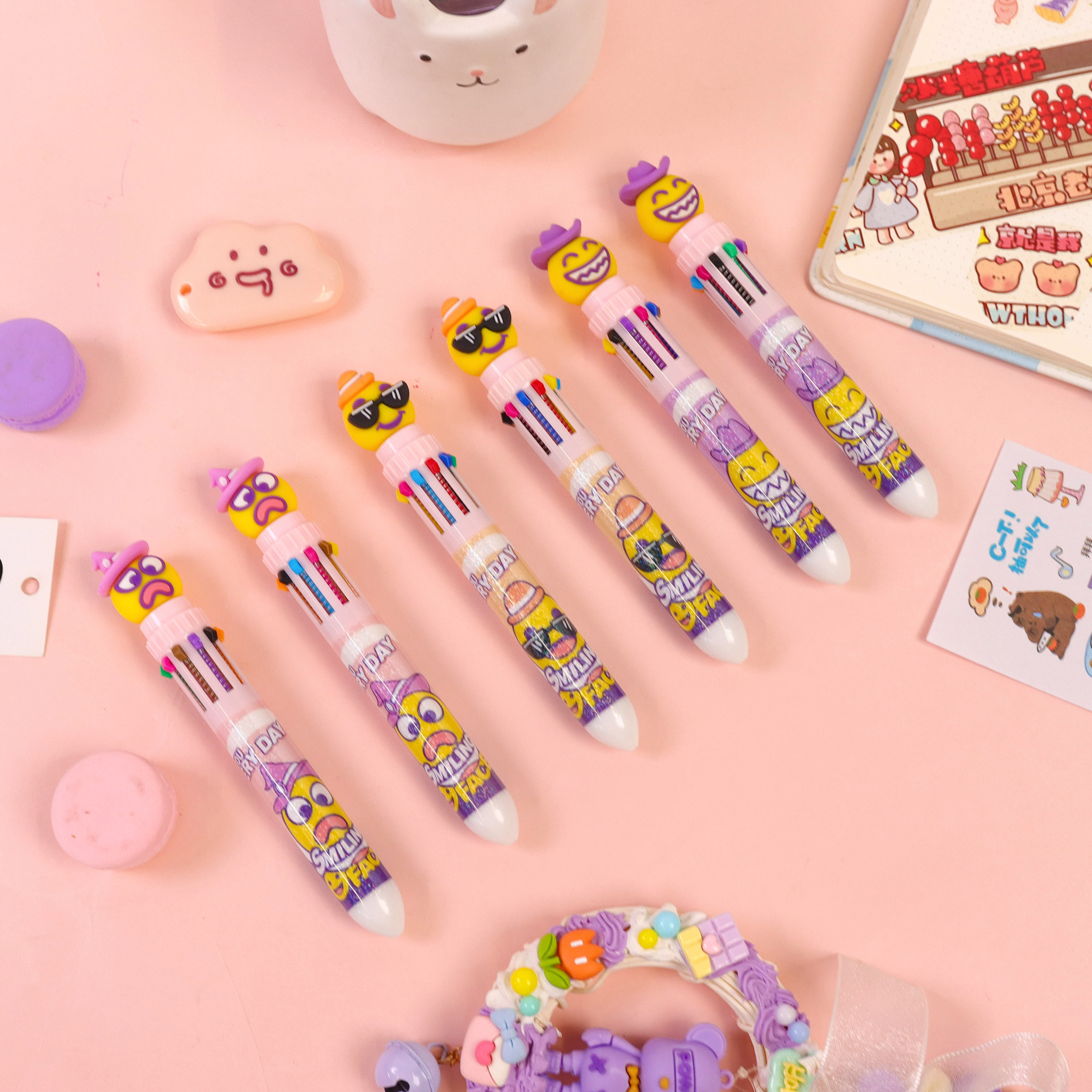 十色笑脸多色笔  创意文具十色圆珠笔卡通学生多色按动圆珠笔批发  跨境新品 厂家直供详情图2