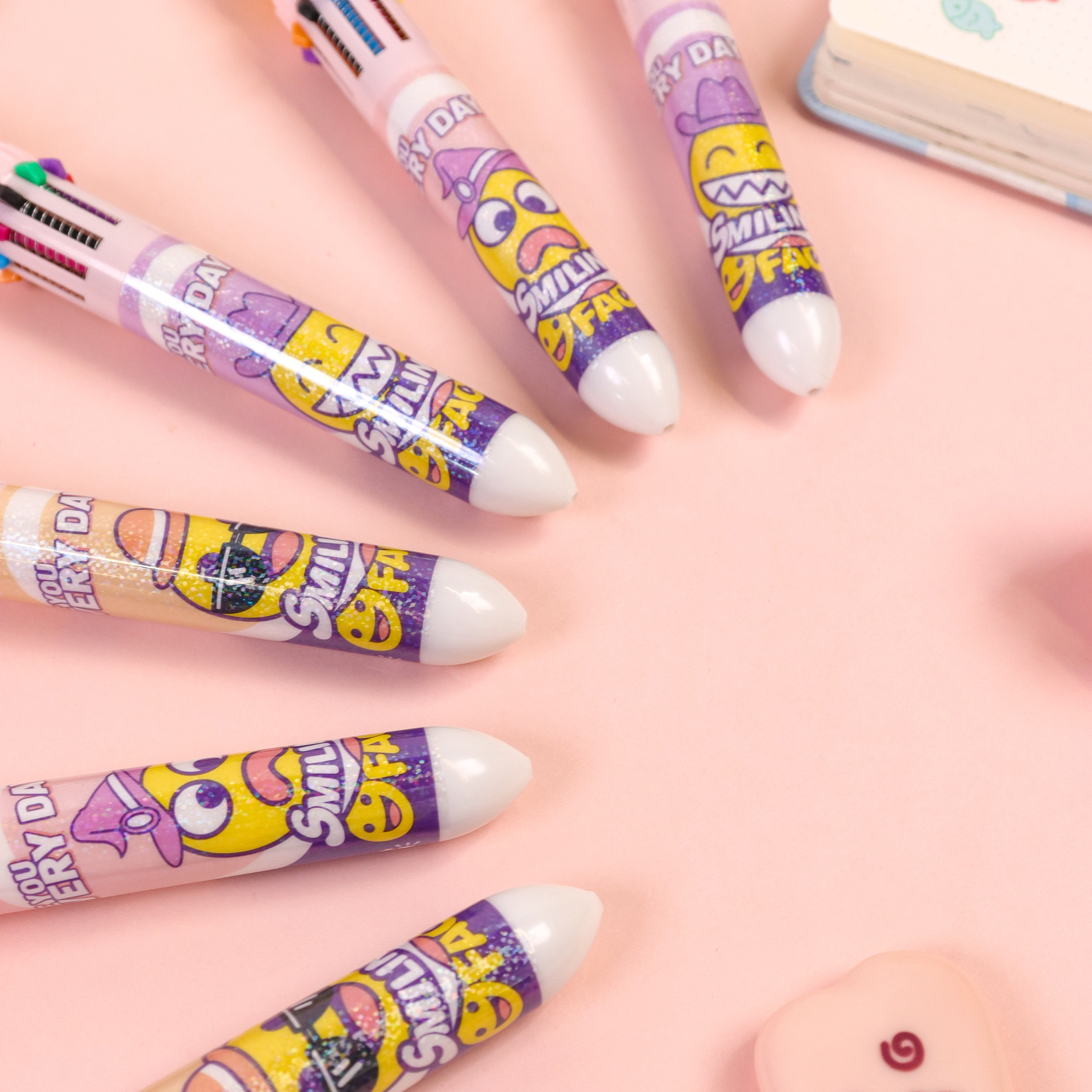 十色笑脸多色笔  创意文具十色圆珠笔卡通学生多色按动圆珠笔批发  跨境新品 厂家直供详情图4