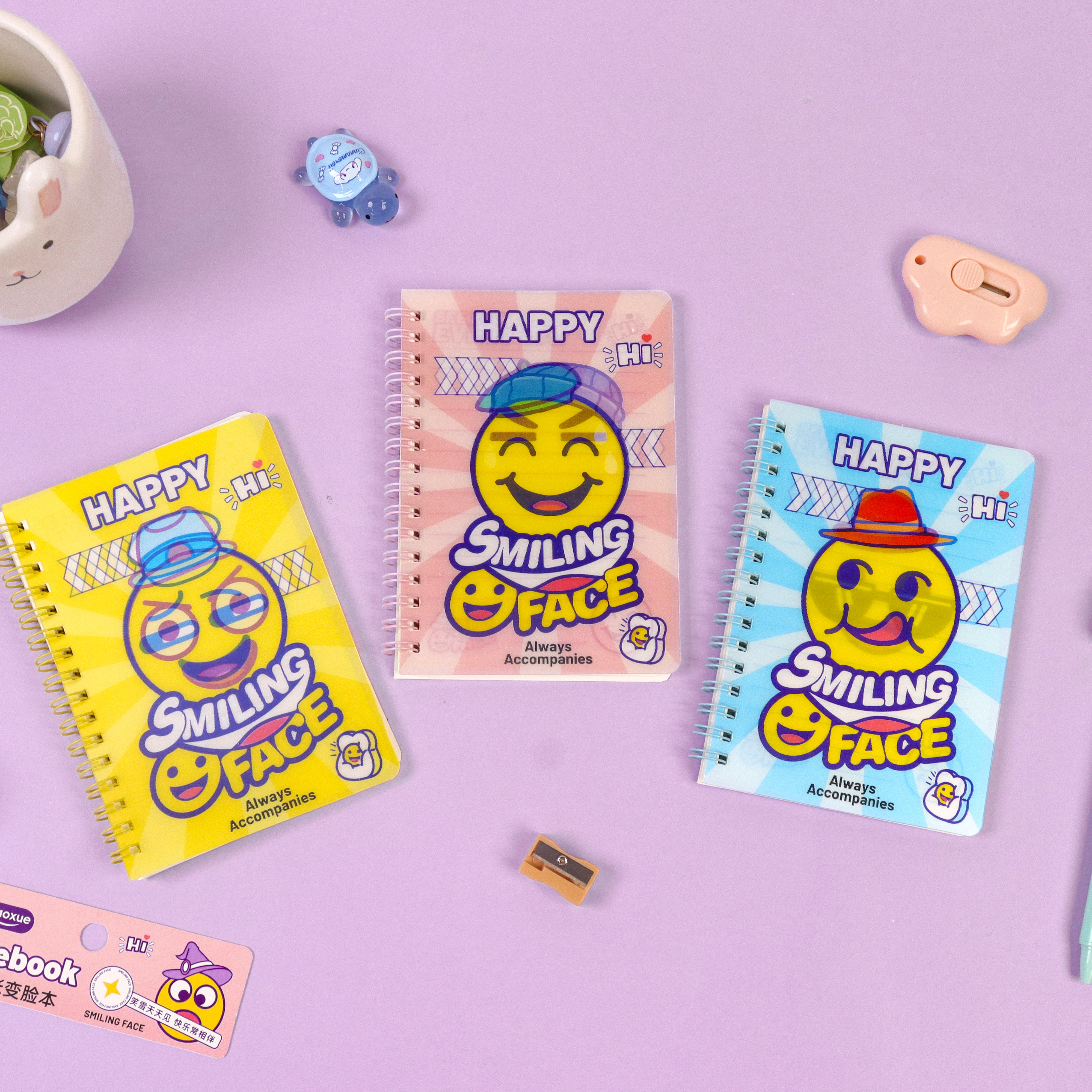笑脸光栅线圈本 厂家直销  文具批发 高颜值本子  笑脸磁扣线圈本 跨境新品 便携口袋记事本详情图5