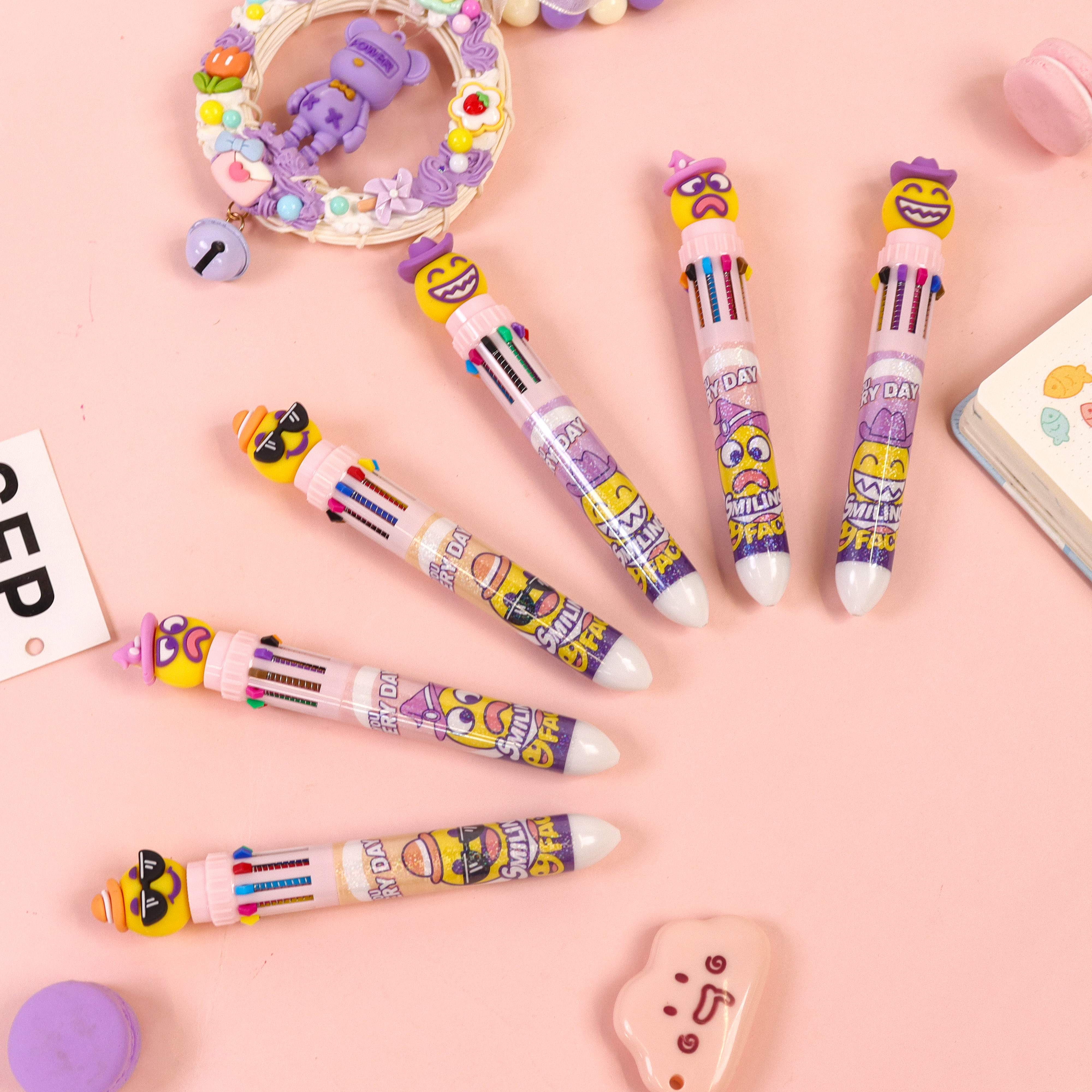 十色笑脸多色笔  创意文具十色圆珠笔卡通学生多色按动圆珠笔批发  跨境新品 厂家直供详情图3