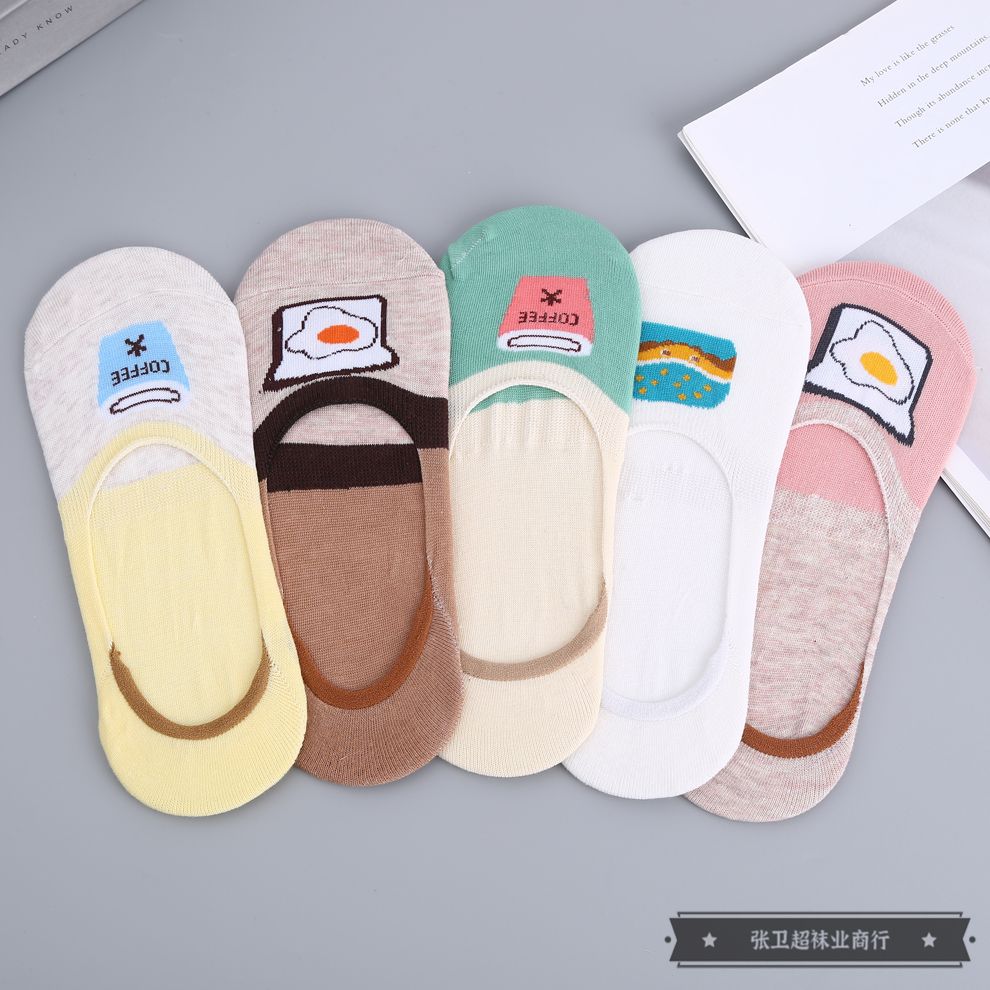5双装31405夏季薄款隐形浅口短袜不掉跟ins风袜子多彩时尚配色带防滑硅胶船袜厂家直销义乌好货一件代发花型随机详情图1
