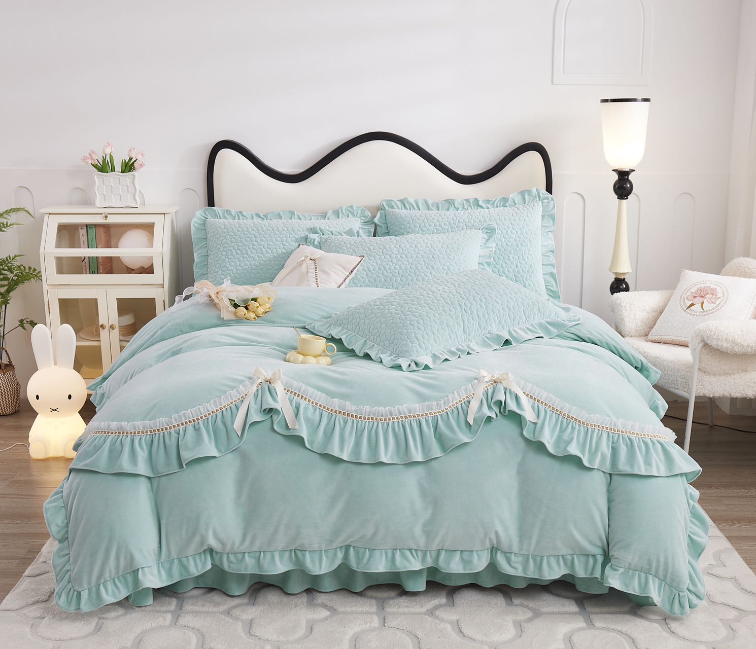 裕祥家纺冬季上新爆款荷花边牛奶绒暖绒四件套详情图5