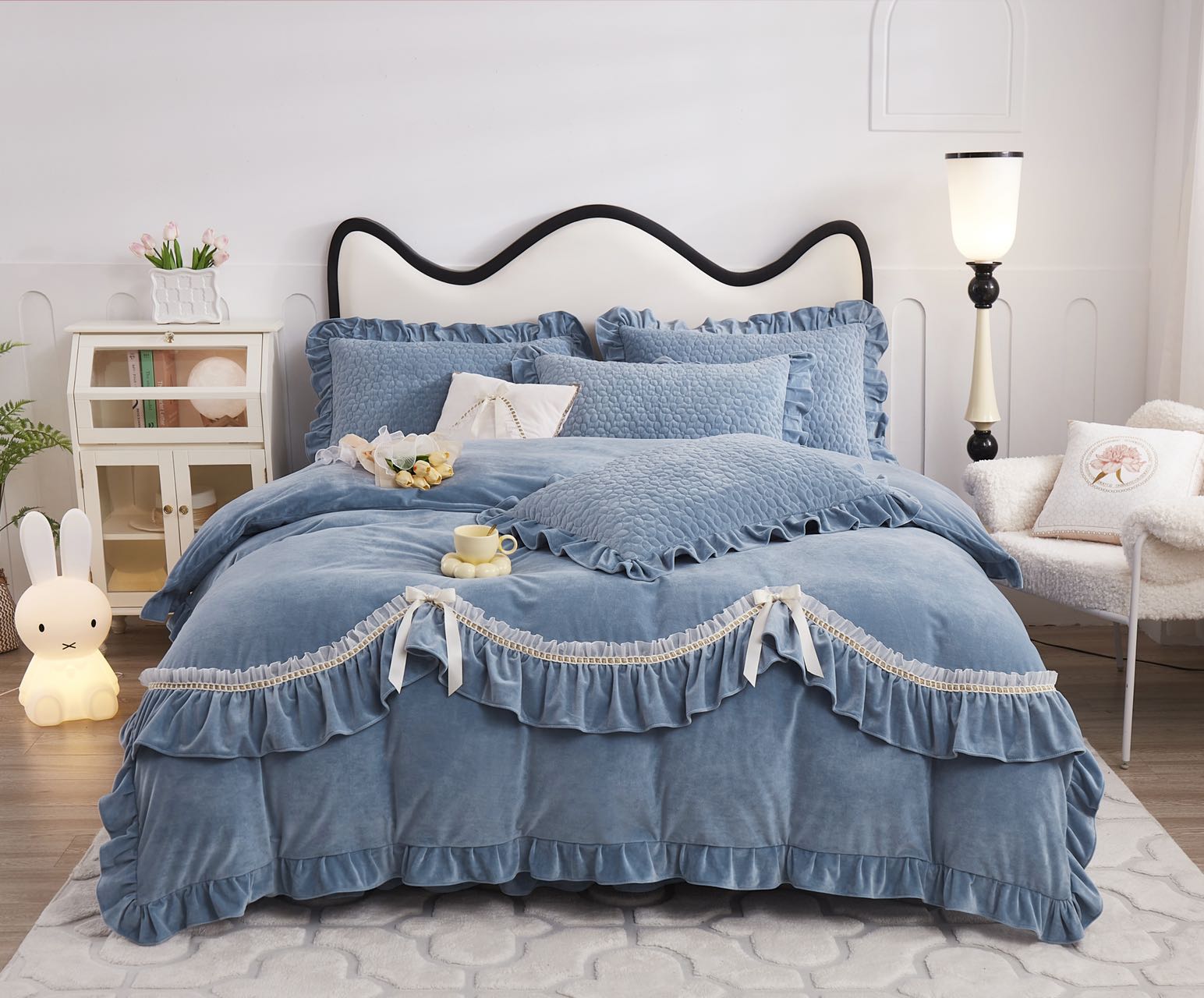 裕祥家纺冬季上新爆款荷花边牛奶绒暖绒四件套详情图3