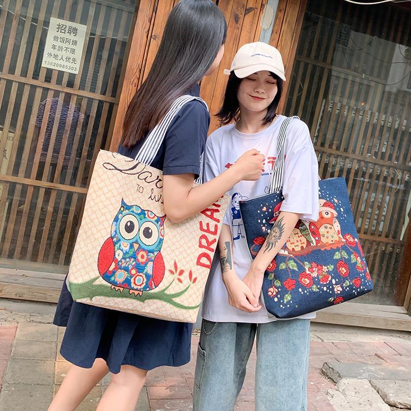 韩版大容量亚麻帆布单肩包女包2019新款潮百搭可爱休闲包宽手提包详情图5