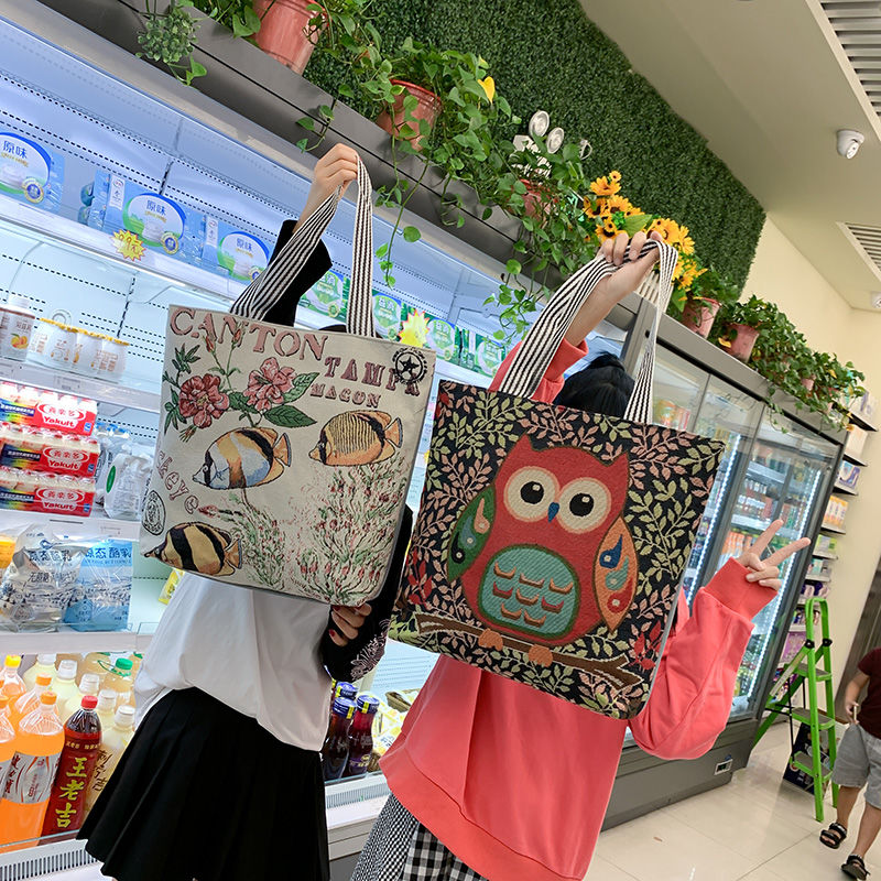 韩版大容量亚麻帆布单肩包女包2019新款潮百搭可爱休闲包宽手提包详情图9