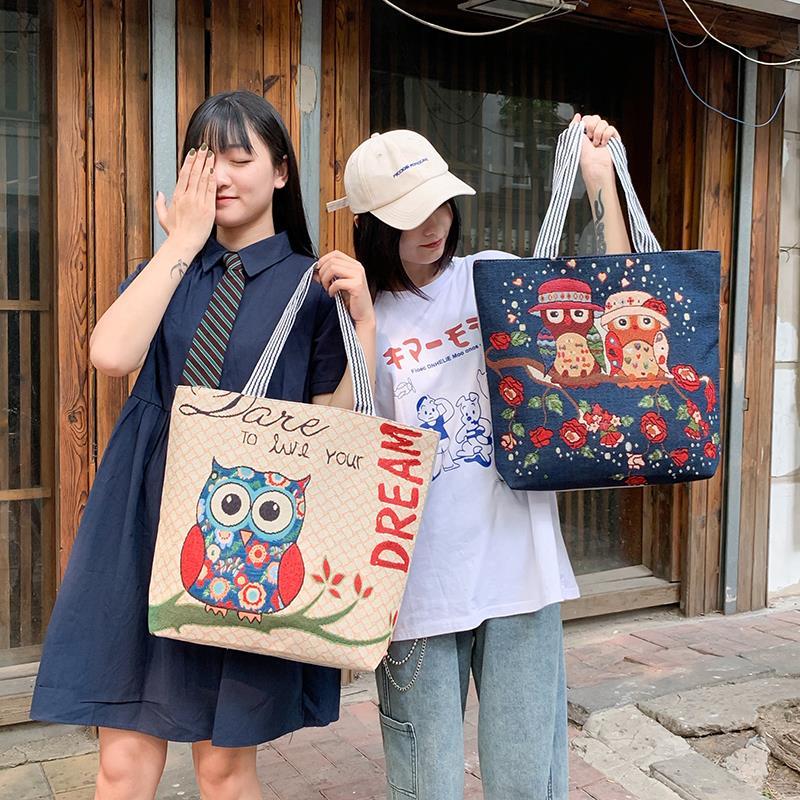 韩版大容量亚麻帆布单肩包女包2019新款潮百搭可爱休闲包宽手提包详情图6