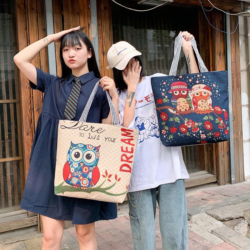 韩版大容量亚麻帆布单肩包女包2019新款潮百搭可爱休闲包宽手提包详情图4