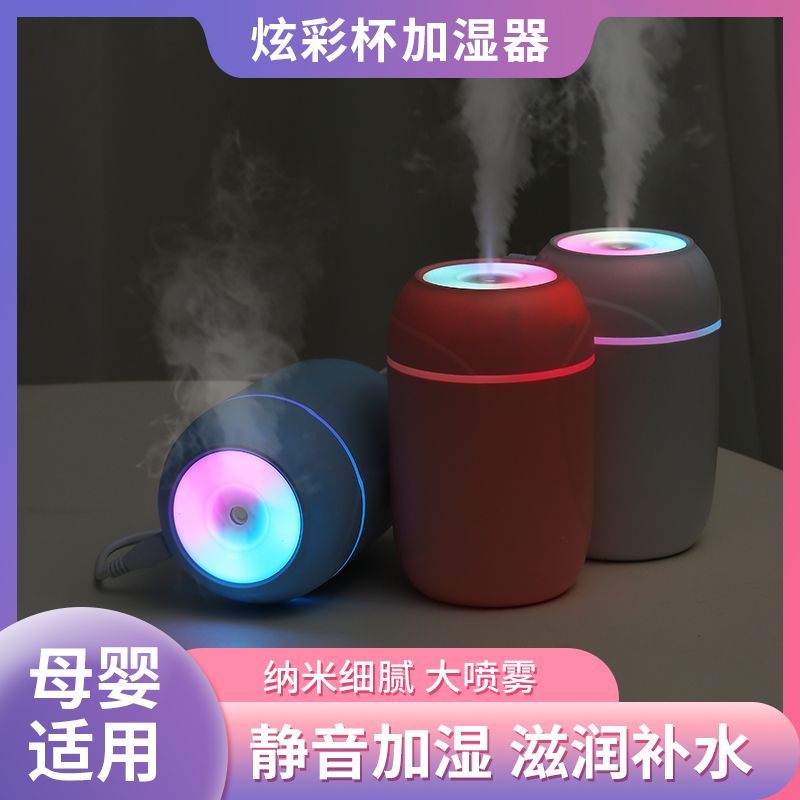新款炫彩杯加湿器支持定制logo家用车载补水仪七彩旋转氛围灯详情图2