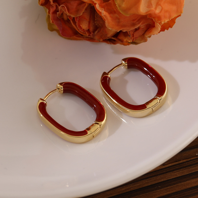 经典女秋冬过年安哥拉红色耳扣几何椭圆百搭个性气质耳环简约耳饰 饰品详情图3