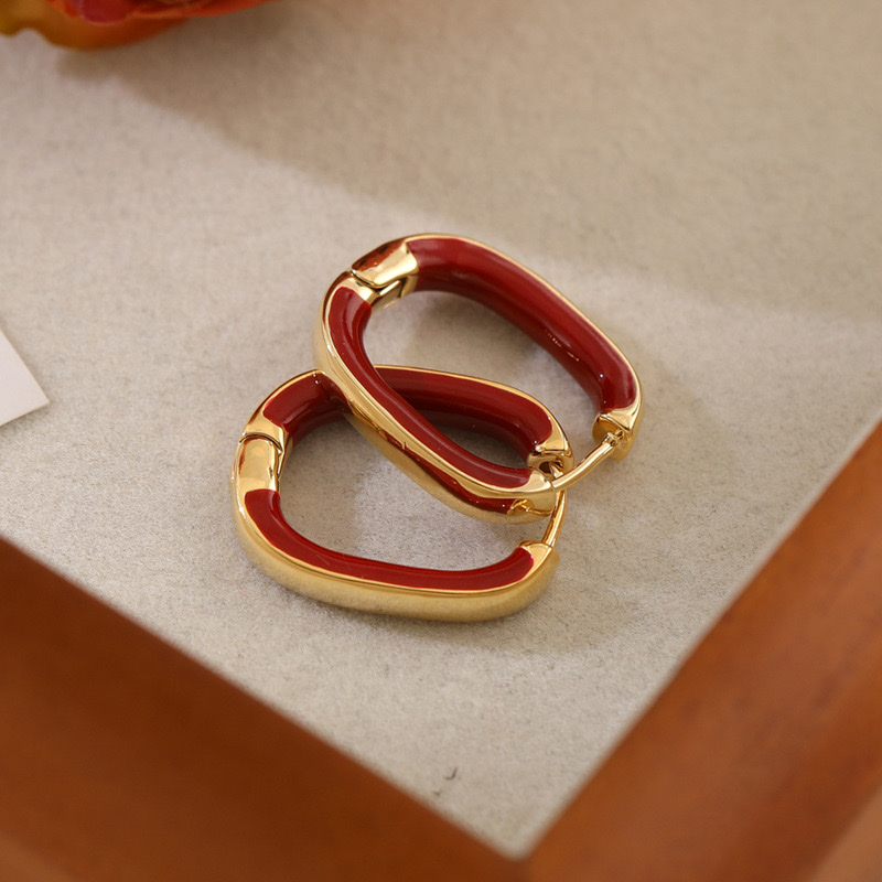 经典女秋冬过年安哥拉红色耳扣几何椭圆百搭个性气质耳环简约耳饰 饰品详情图2