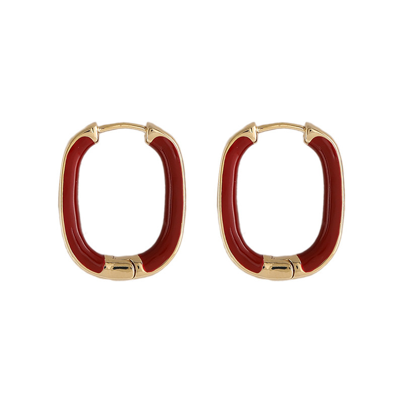 经典女秋冬过年安哥拉红色耳扣几何椭圆百搭个性气质耳环简约耳饰 饰品详情图1