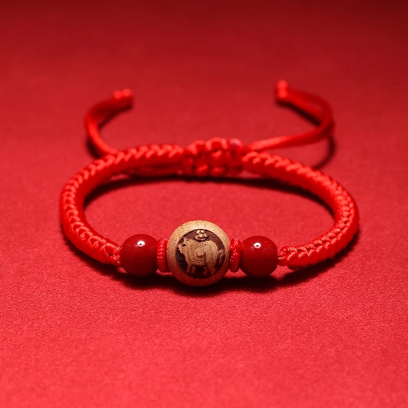 桃木十二生肖红绳手绳手工编织手串绳儿童本命年学生兔手链桃花详情图3