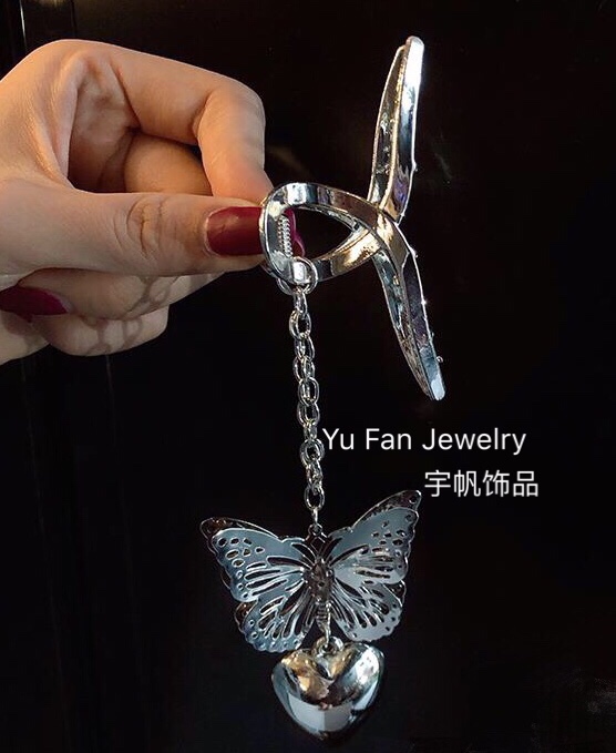 爆款网红合金镂空发顶合金大爪，吊坠蝴蝶结卷发筒固定发顶详情图5