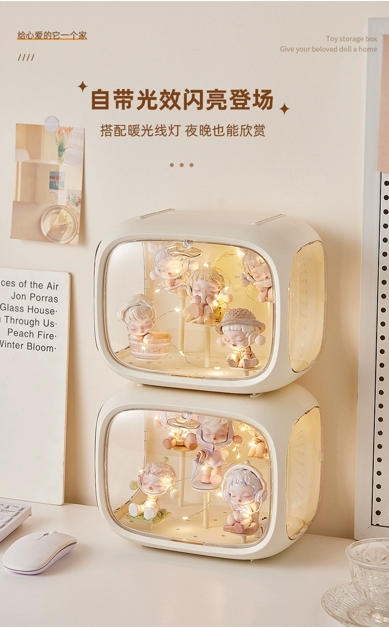 y169-308盲盒手办展示盒带灯玛透明收纳盒手办整理盒玩偶收纳柜详情图2