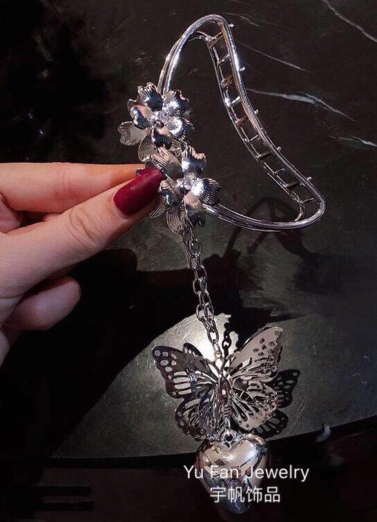 爆款网红合金镂空发顶合金大爪，吊坠蝴蝶结卷发筒固定发顶详情图4