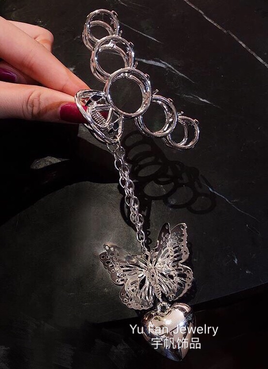 爆款网红合金镂空发顶合金大爪，吊坠蝴蝶结卷发筒固定发顶详情图2