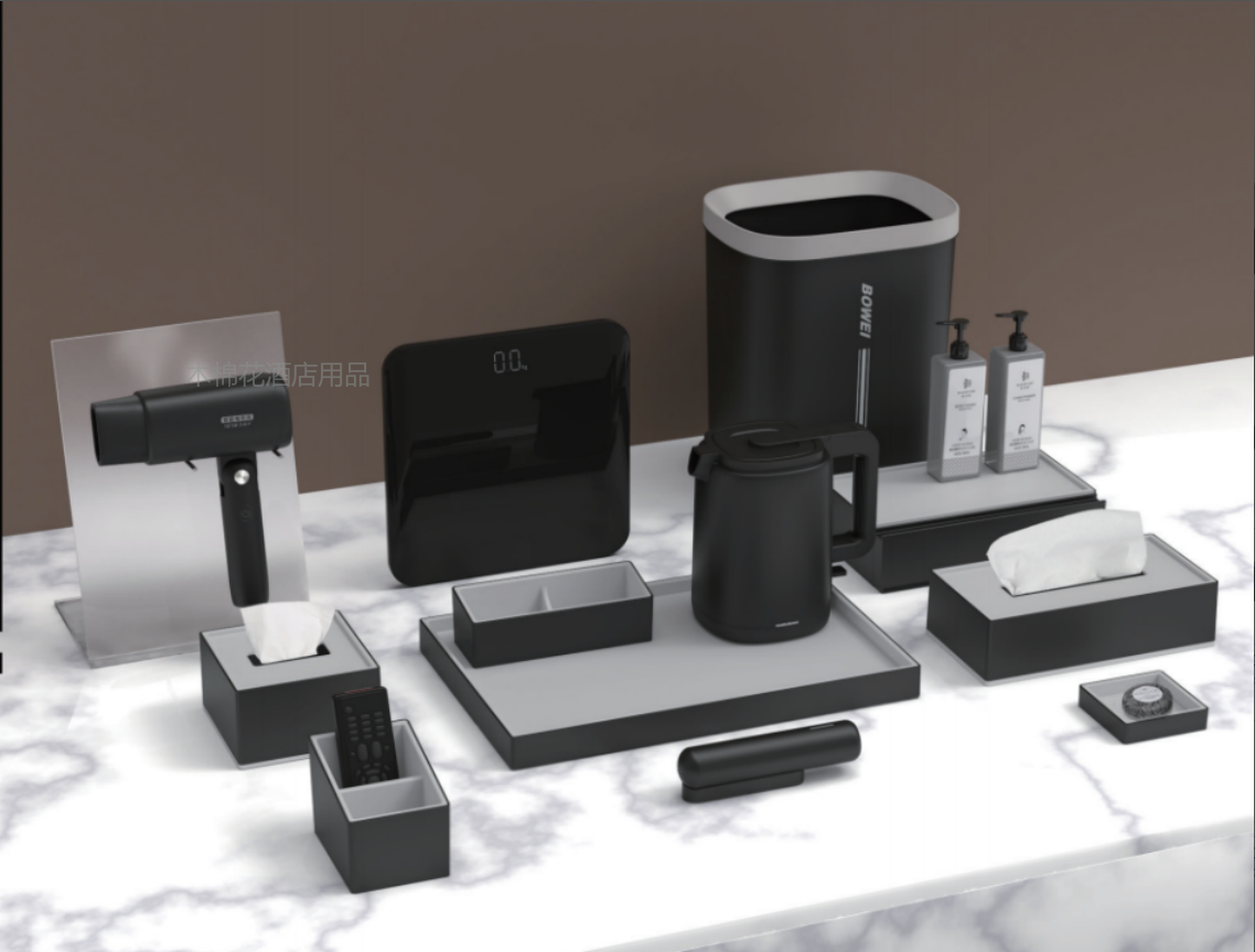 酒店用品泊为客房杂件卫浴套装纸巾盒耗品盒皂碟电热水壶电吹风详情图1