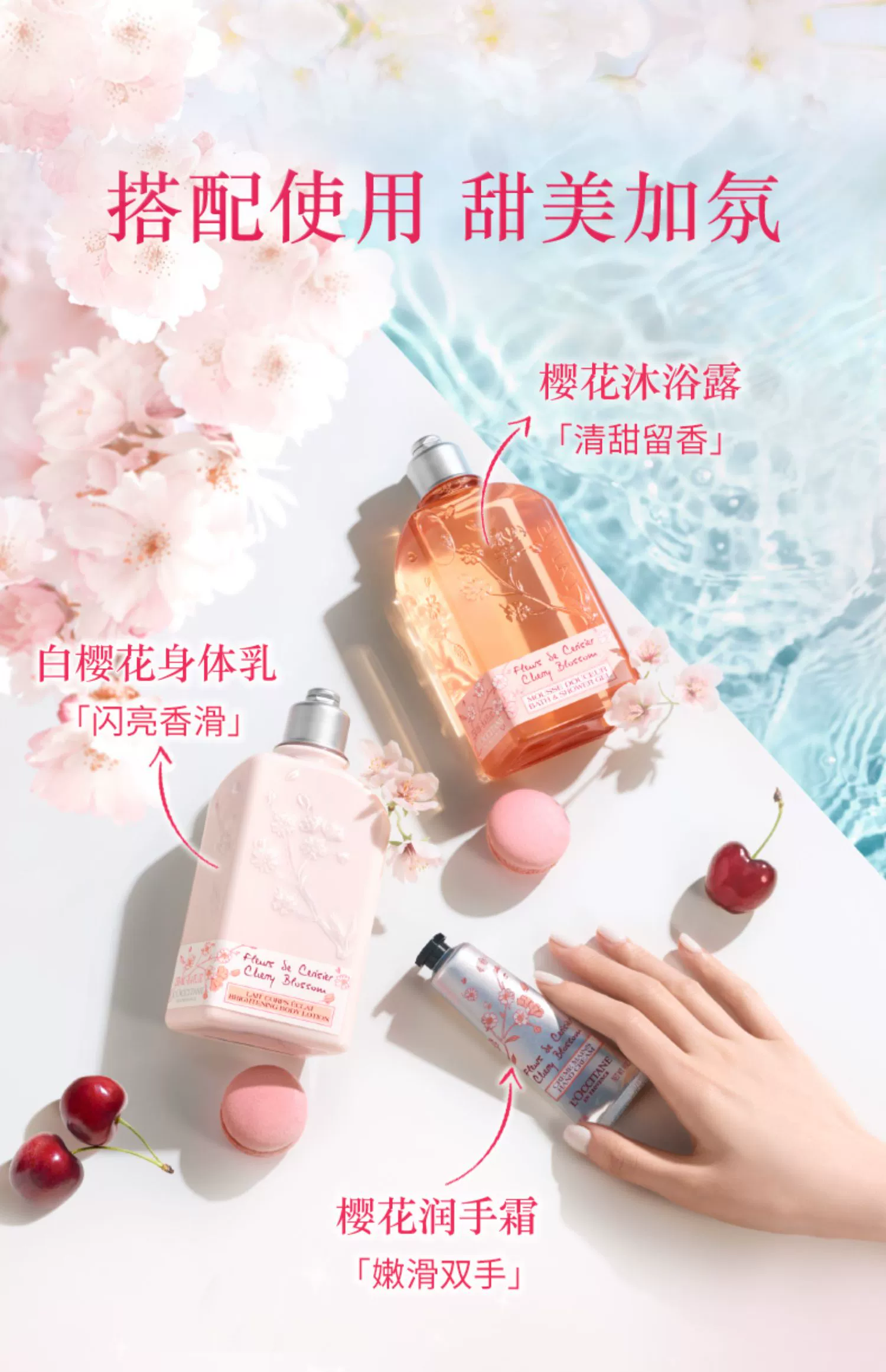 法国欧舒丹白樱花沐浴露身体乳套装全身清洁补水保湿滋润男女香体留香详情4