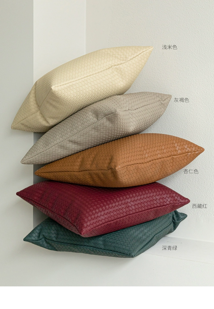 现代皮革编织抱枕靠垫棕橘色意式现代样板间客厅沙发靠枕套轻奢详情13