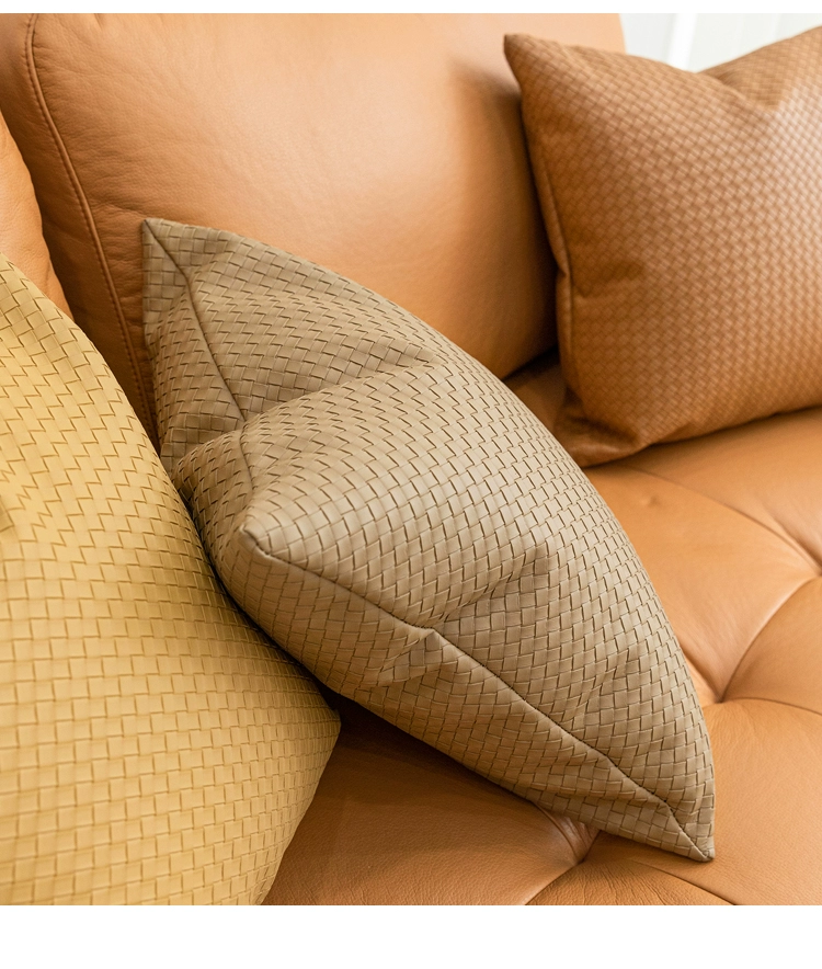 现代皮革编织抱枕靠垫棕橘色意式现代样板间客厅沙发靠枕套轻奢详情11