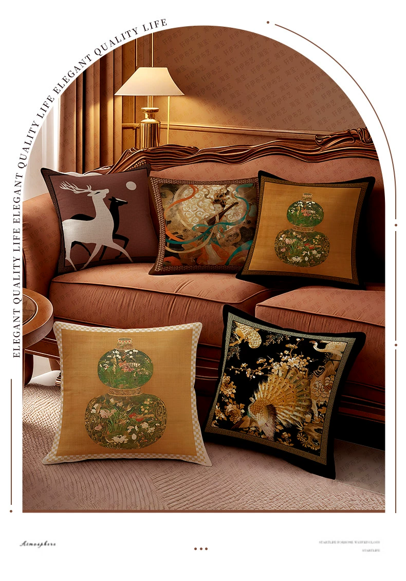 中古风沙发抱枕高级感靠背垫床头靠枕套新款车载靠枕垫含芯靠垫子详情5