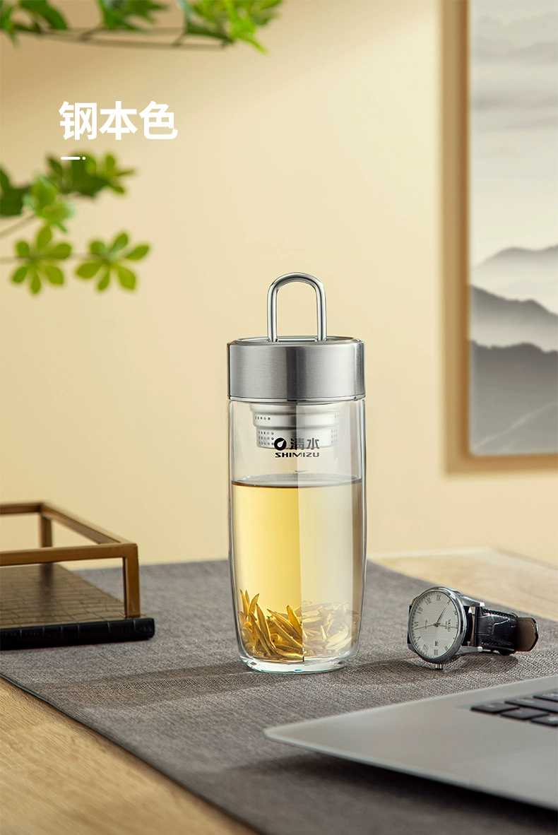shimizu清水玻璃杯水杯男士办公室车载提环泡茶杯子男生高级杯子详情5