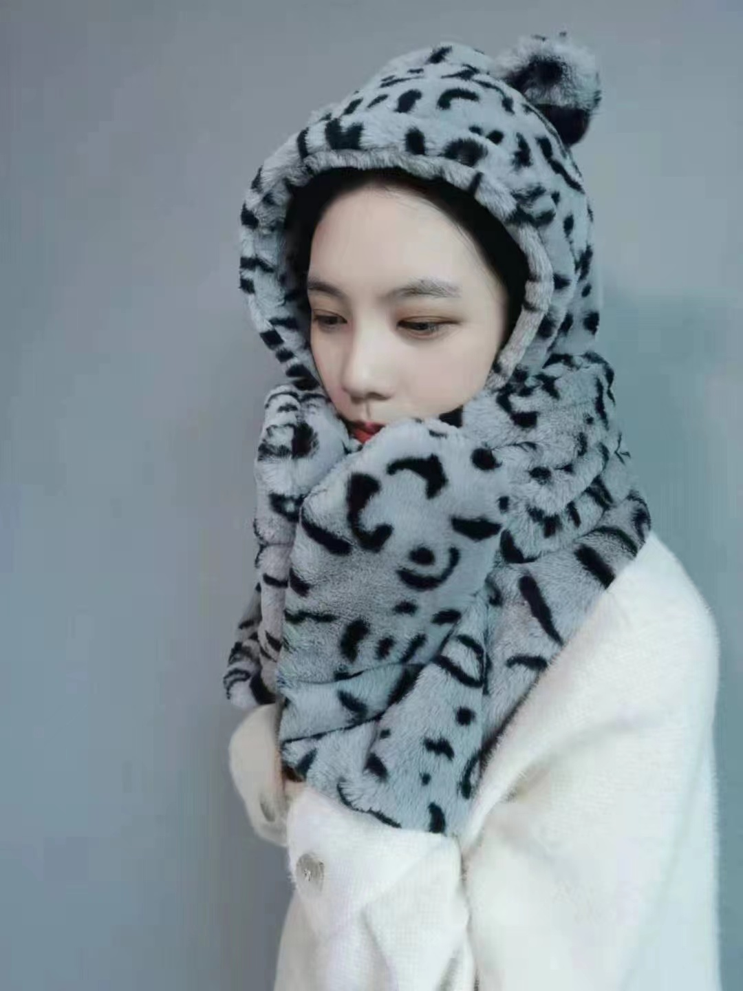 加厚帽子女秋冬季可爱保暖毛绒围巾一体护耳朵防风围脖超暖三件套详情图4