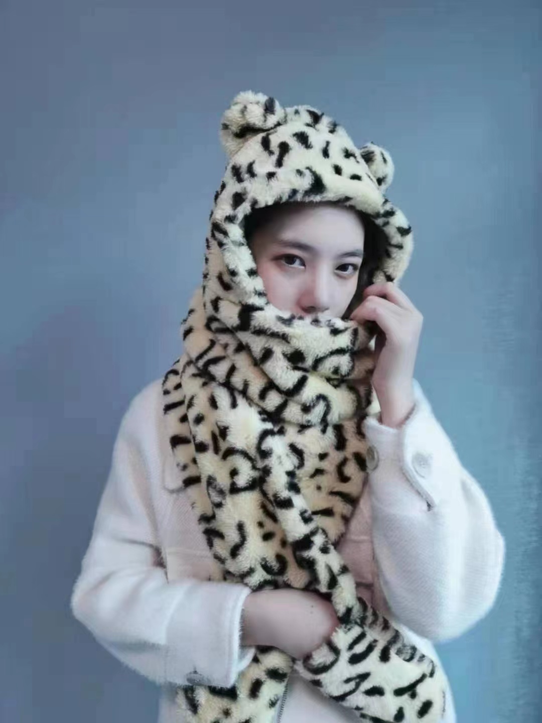 加厚帽子女秋冬季可爱保暖毛绒围巾一体护耳朵防风围脖超暖三件套详情图3