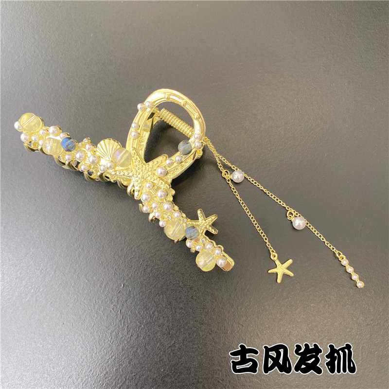 古风精致花朵贝壳流苏抓夹金属发夹女后脑勺发卡高级感鲨鱼夹头饰详情图5